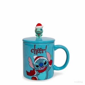 NEW Disney Lilo & Stitch Holiday Cheer Ceramic Mug with Lid Christmas